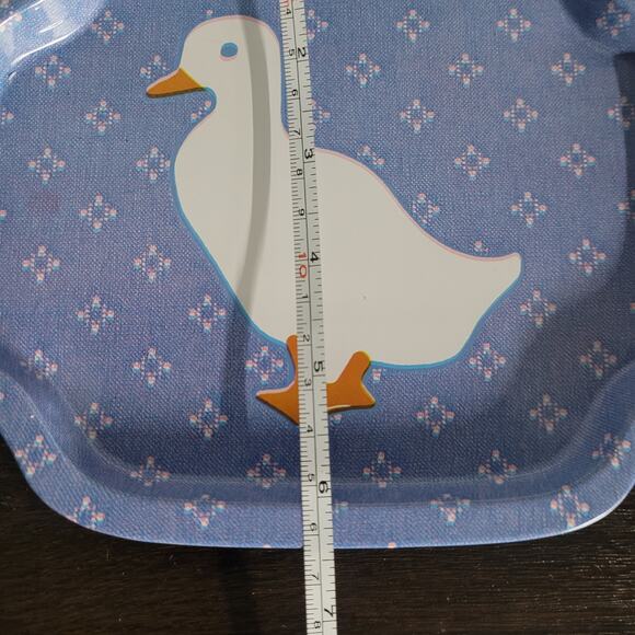 1980s Country Calico Tin Snack Trays Set of 4 Farm Animals Blue Floral Cottage - Picture 9 of 9